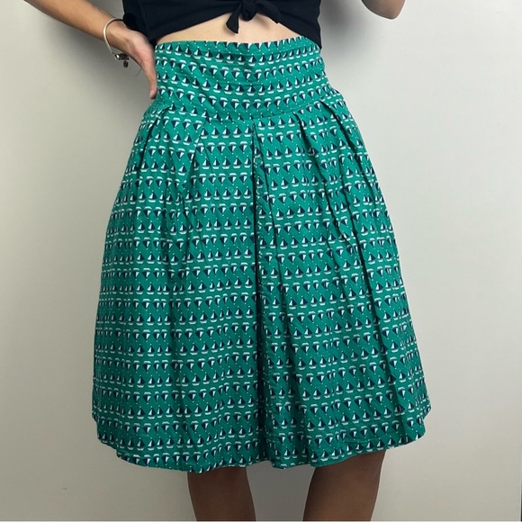 Emily and Fin Skirt Boat Nautical Green High Waist Pleated Pockets Retro Size L - Picture 2 of 13